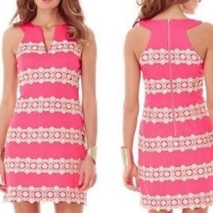 LILLY PULITZER Augusta Shift Dress Pink Anchor Jacquard Boat Wheel Lace sz 2 NWT
